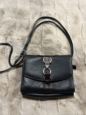 Brighton Nepal Organizer Black Pebbled Leather Croco Crossbody Wallet Purse Bag picture