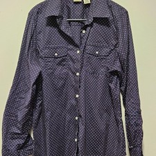 L.L. Bean Navy Blue White Polka Dot Cotton Lycra Button Up Shirt XL Regular picture
