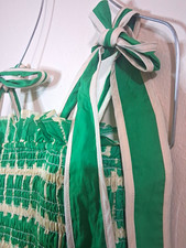 AVARA Green/White Geometric Smocked Tie Strap Square Neck Midi Sundress M picture