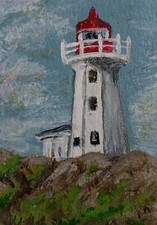 Hand Painted ACEO Card 2.5 X 3.5 Inch Acrylic On Paper  Lighthouse Painting picture