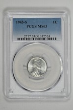 1943 S 1C Lincoln Steel Wheat Cent PCGS MS 63 New Holder picture