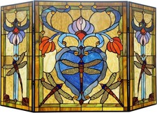 CHLOE Lighting ZYGO Tiffany-Style 3pcs Folding Dragonfly Fireplace Screen 44