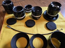Nikon F Nikkor Non-ai Lens Set 28mm  F3.5 105mm F2.5 55mm Micro F3.5 Hoods Cable picture