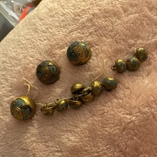 1800s ? antique Lot 3 Lg 10 Sm cloisonné ? gold tone metal dome button Swirl picture