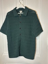NWT J. Crew Men Green Cotton Open Stitch Short Sleeve Polo Cardigan Sweater M picture