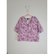 Ann Taylor Floral Button-Front Pink Womens Top NWT. picture