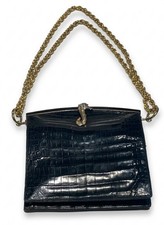 Vintage HARRODS Genuine Crocodile Skin Handbag Seahorse Clasp Made in France picture