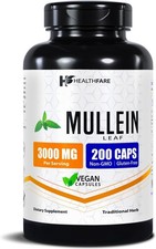 Healthfare Mullein Leaf Capsules | 3000mg | 200 Count | Support Lung Cleanse picture