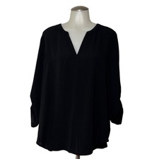 Maurices Blouse Women XL Black V-Neck Roll-Tab Sleeve High-Low NEW picture