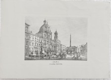 Original 19th Century Antique Print Piazza Navona Rome Blind Stamp Engraving picture