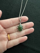 Vintage Sorrento Sterling Silver Filigree Green Jade Cabochon Pendant Necklace picture