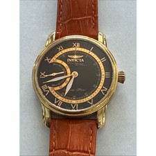 Vintage Invicta Rare Mechanical Watch Swiss Made Blue Dial Orange Leather Band picture