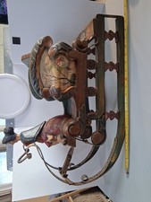 Antique German Hand Carved Wooden Sleigh Bavarian Folk Art Painted Maiden Sled picture