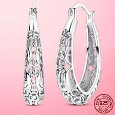 LAZA European 925 Sterling Silver Hoop Earrings Hollow Flower for Women Jewelry picture