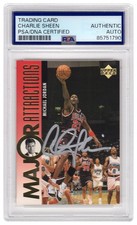 Charlie Sheen Signed 1995-96 UD Major Attractions Michael Jordan Card #339 - PSA picture