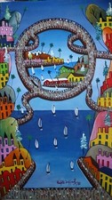 Vintage Original Haitian painting by renown master PREFETE DUFFAUT-Haiti 24 x 14 picture