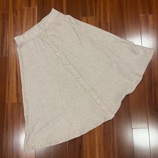 Macy McCoy Knit Skirt Beige Oatmeal Pearl Button A-Line Heathered Ribbed Sz XS S picture
