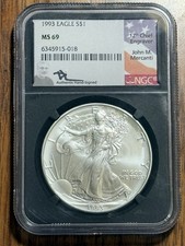 1993 SILVER EAGLE MS69 NGC MERCANTI SIGNED. Population 233 picture