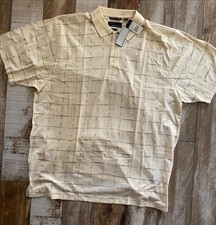 NWT Greg Norman 100% Cotton Polo Shirt XLT TALL Cream Plaid Casual Oversize picture