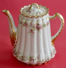RARE Haviland Limoges Porcelain Teapot Coffee Pot Schleiger 855 Pink Floral Gold picture