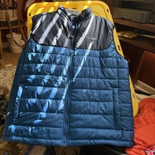 Columbia Men's Puffer Vest L Regular Blue/Black Nylon Zip Logo Pre-Owned picture