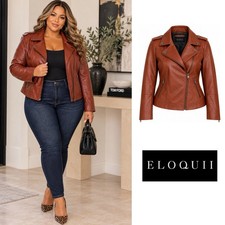 NEW Eloquii Rust Brown Faux Leather Moto Jacket picture