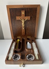 Vintage Catholic Last Rites Sick Call Box Set Hidden w Jesus Picture Frame picture