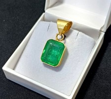 19.70 Ct Certified Natural Green Emerald Pendant In Gold Plated  – Flawless Gem picture