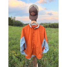 LL Bean Mens Orange Blue Colorblock Windbreaker Full Zip Mesh Lined Jacket L picture