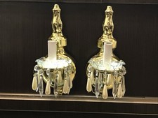 Antique Vintage Pair Light Wall Lamps  Sconces Brass And Crystals picture