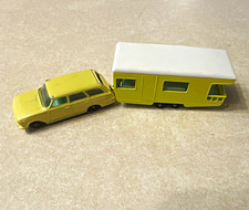 Yellow/White Diecast Car w/ Camping Camper Trailer White Roof 2-Piece Set picture