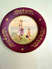 Antique Royal Vienna Style Porcelain Cabinet Plate Woman & Cupid Hand Painted picture