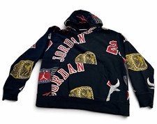 Air Jordan Men's Black Graphic Print Fleece Pullover Hoodie Pockets Drawstring L picture