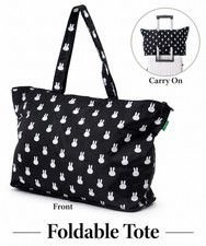 NWT Miffy LARGE Foldable Carry-On Tote Bag Purse Rabbit BLACK Travel Folding Fun picture