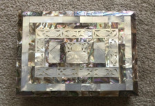 Vintage Mother of Pearl Abalone Shell Jewelry Box  Cigar Box Bethlehem 6 3/4
