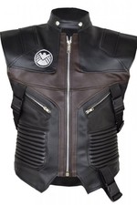 Men's Jeremy Renner Hawkeye Military Style Biker Genuine Leather Vest picture