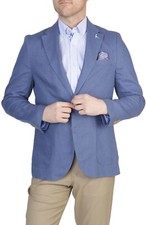 NEW TAILORBYRD $325 DENIM BLUE SOLID NOTCH LAPEL LINEN BLEND SPORT COAT 46R picture