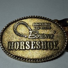 Vintage Binions Horseshoe Casino Downtown Las Vegas Gold Tone Metal Belt Buckle picture