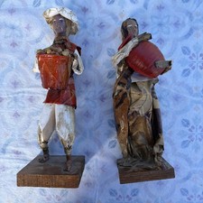 Vintage Folk Art Paper Mache Figures 11” Handmade Village People Set 2 picture