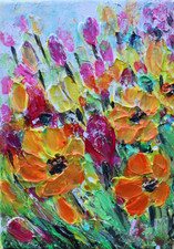 Original Wildflower Painting 5x7 Textured Floral Art Colorful Flowers Canvas picture
