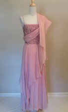 Vintage 1940s-50s Mauve Pink Chiffon Sequined Gown Dress w/Wrap picture
