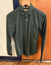 Burberry Men’s XS Regular Green Solid Long Sleeve Button-Up Shirt Embroidered picture