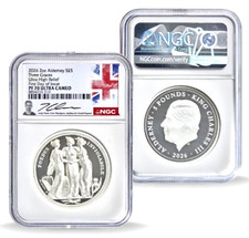 2026 Alderney UK £5  THREE GRACES 2 Oz SILVER UHR  NGC PF70 FDOI - Clark 🇬🇧 picture