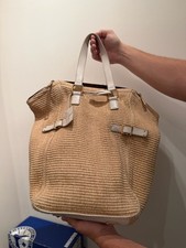 Yves Saint Laurent YSL Tribute Metropolis Raffia Tote Bag White Leather Vintage picture