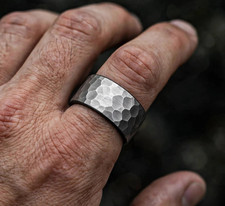 10/12MM Hammered Tungsten Carbide Wedding Band Men Black  Wide Hammered Ring picture