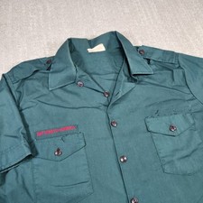 Vintage 60s 70s Boy Scouts Shirt Men XL Green Permanent Press Camp Collar USA picture