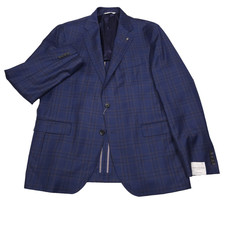 Jack Victor Midland Sport Coat Mens 44R Blue Super 130s Wool Plaid Blazer Jacket picture