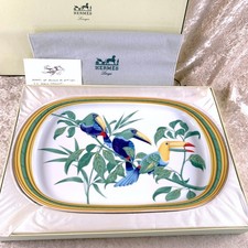 Hermes Toucans Large Oval Plate Serving Platter Porcelain 39 x 24 cm with Case picture