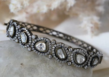 Vintage Polki & Pave Diamond Bangle 925 Silver Semi Band Openable Polki Bangle picture
