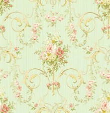 Wallpaper French Pink Red Gold Green Tan Floral Arabesque Scroll, 56 Sq Ft Bolt picture